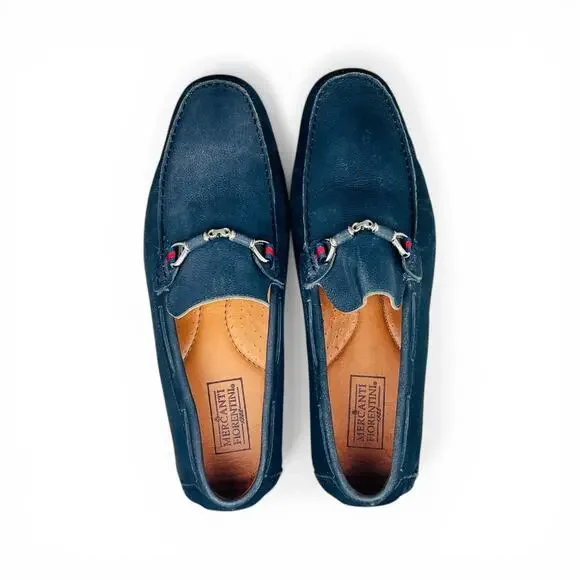 Mercanti Fiorentini Horsebit Driver Moccasins Navy Suede Driving Loafers Size 12 - Picture 9 of 9